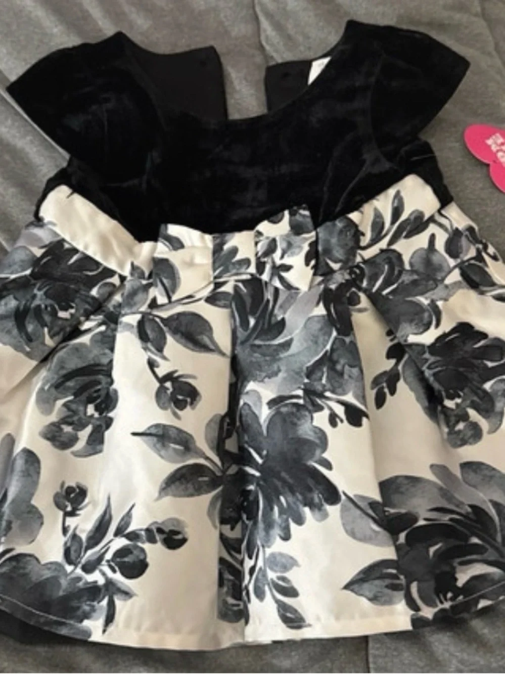 Girls Black Velvet & White Floral Satin Party Dress